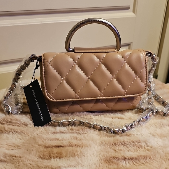 French Connection Handbags - French Connection Beige Quilted Mini Bag